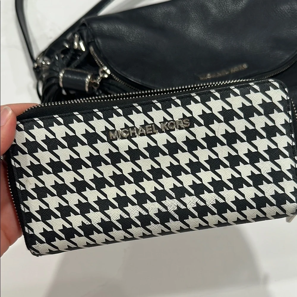 Michael Kors Black Shoulder Purse with Black and White Wallet